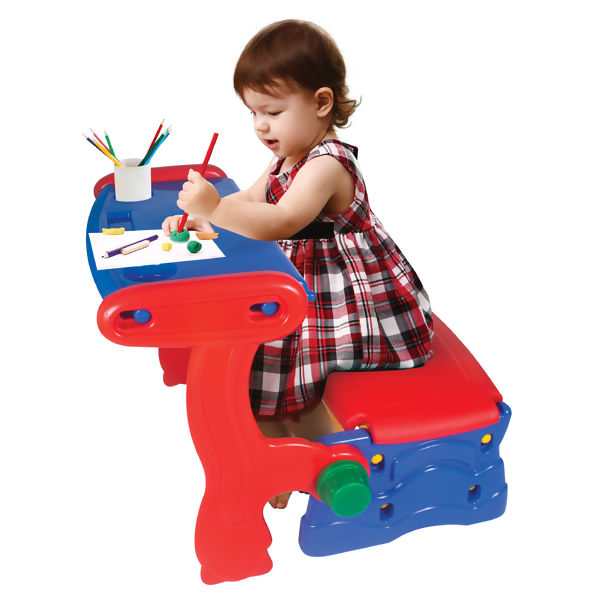 MESA INFANTIL ALPHA 3 EM 1 MIX ATIVIDADES BANCO BAÚ MESA